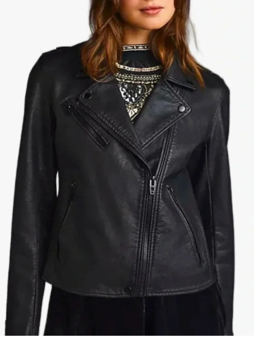 Blank NYC X Anthro Vegan Moto Jacket in black with black hardware